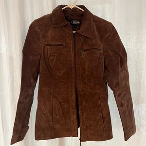Vintage Brown Suede Y2K Fitted Leather Jacket